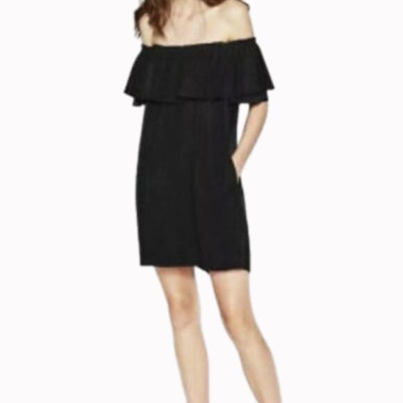 Zara Premium Denim Black Off Shoulder Tent Dress Sz XS - Picture 3 of 9